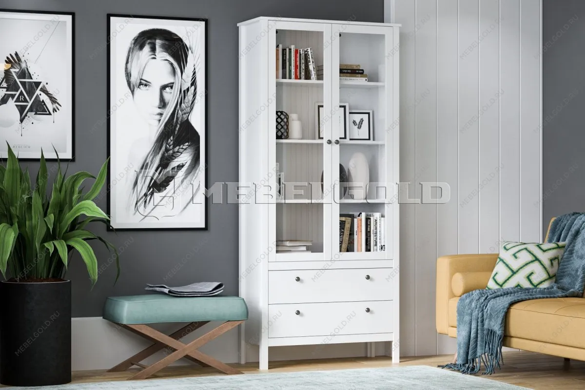 Шкаф-витрина Ева (Хельга) REG2W2S с подсветкой белый | изображение 2