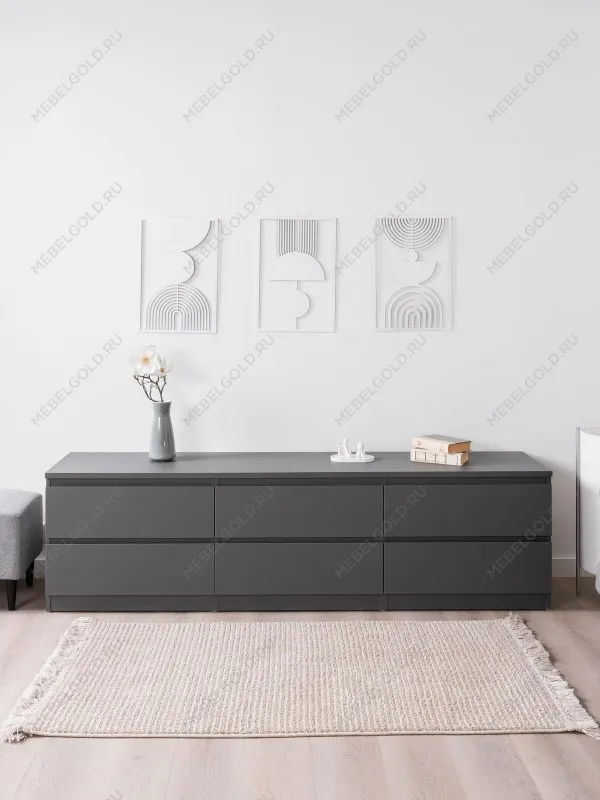 Тумба для ТВ Кастор, 6 ящиков, 194х40х54 см, серая | изображение 1