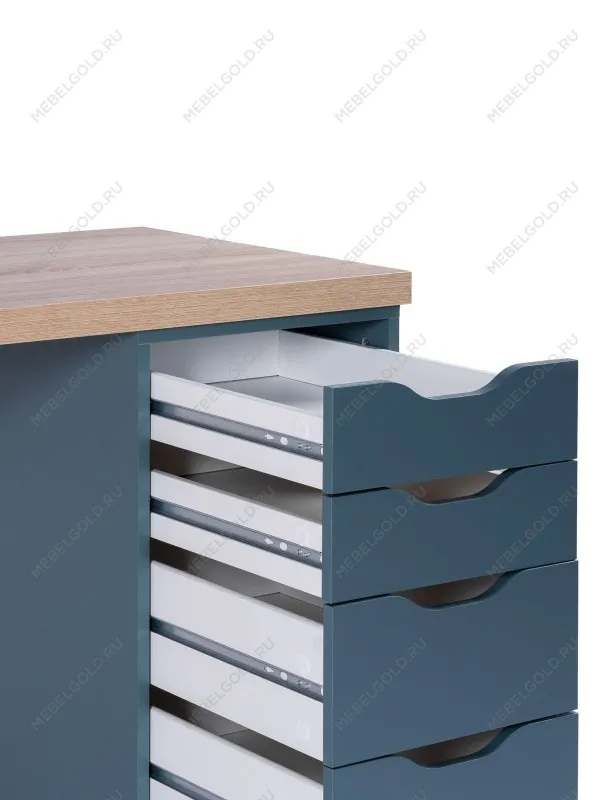 Стол письменный Ингар, с дверцей и 5 ящиками, 140x75x55, серо-бирюзовый/черный, столешница дуб беленый | изображение 14