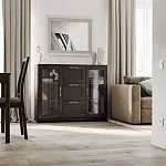 Тумба Сириус, 2 двери со стеклом и 3 ящика, 117х41х95 см, дуб венге, черно-коричневая | изображение 7