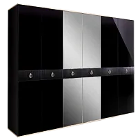 Шкаф 6-ти дверный с зеркалом Римини СОЛО (Черный/Серебро) РМШ1/6(s)