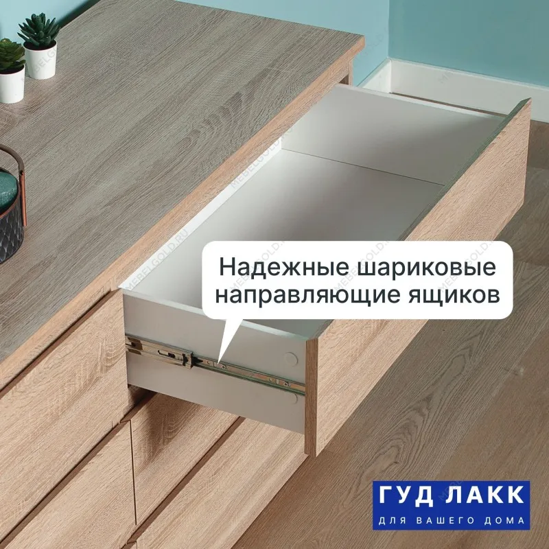 Комод Мальта, 6 ящиков, горизонтальный, с доводчиками, 160х48х76 см, дуб сонома | изображение 2