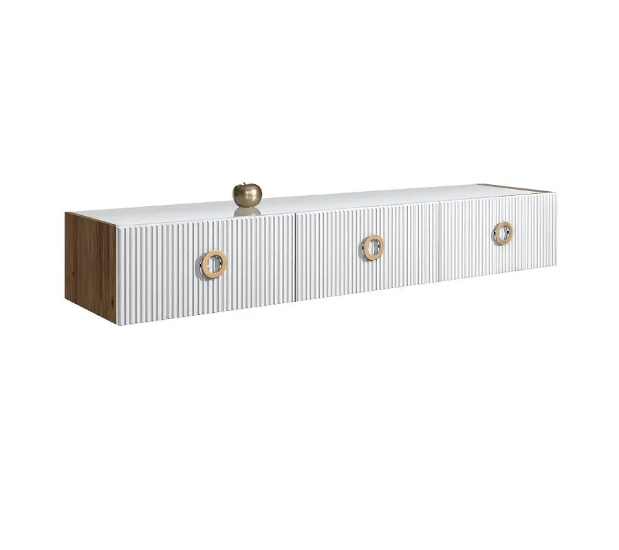 Тумба телевизионная 1.6м Bogemia Woodline Fly Fi (Белый) (Lakobel/Золото) БМТ-1
