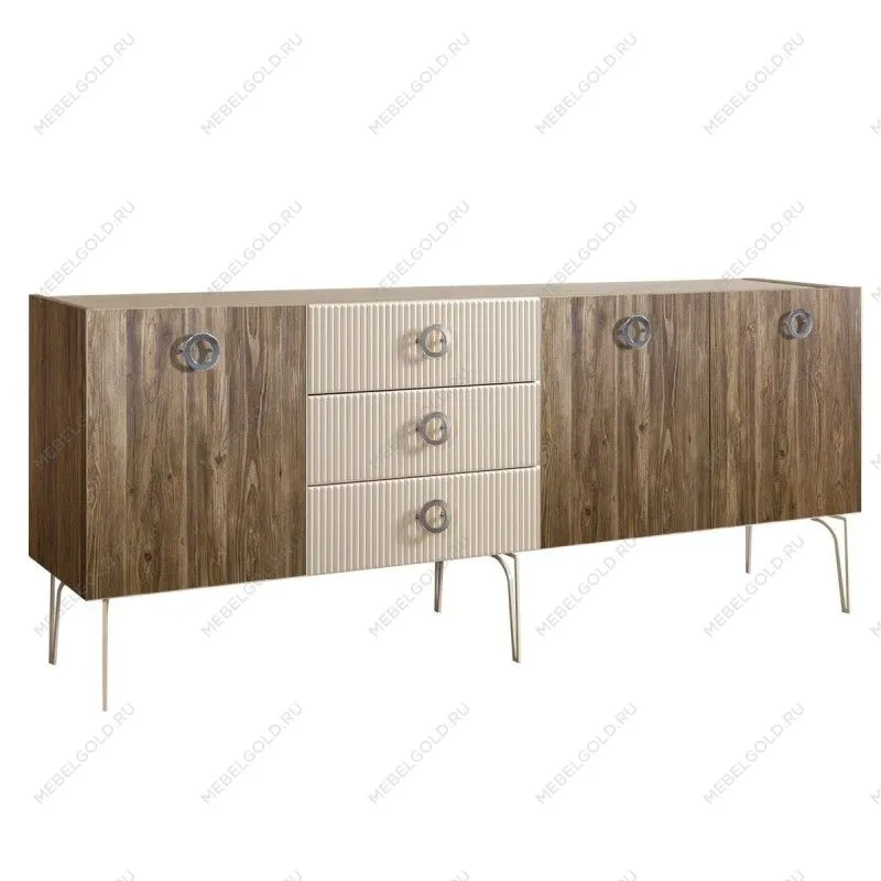 Комод 2.1м Bogemia Woodline Wood Fi (Слоновая кость) (Novabuk/Хром) БМКМ-5
