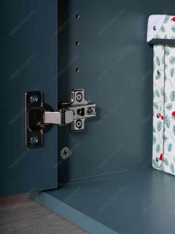 Стол письменный Ингар, с дверцей и 5 ящиками, 140x75x55, серо-бирюзовый/черный, столешница дуб беленый | изображение 5