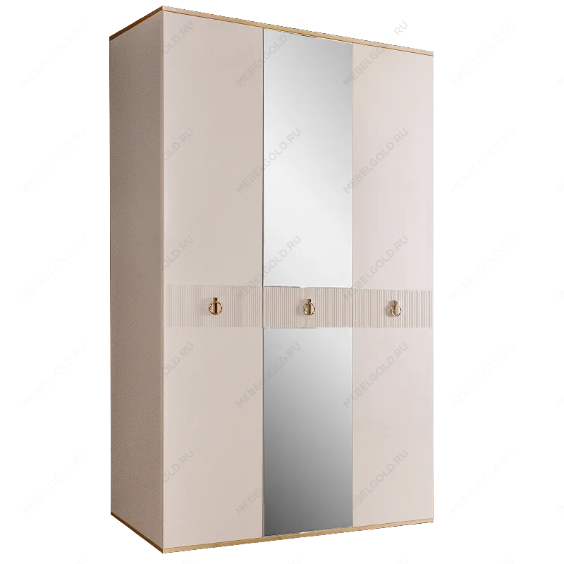 Шкаф 3-х дверный с зеркалом Римини СОЛО (Слоновая кость/Золото) РМШ1/3(s)