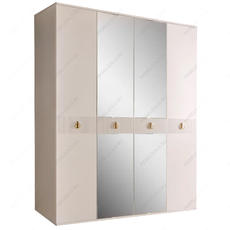 Шкаф 4-х дверный с зеркалом Римини СОЛО (Бежевый/Золото) РМШ1/4(s)