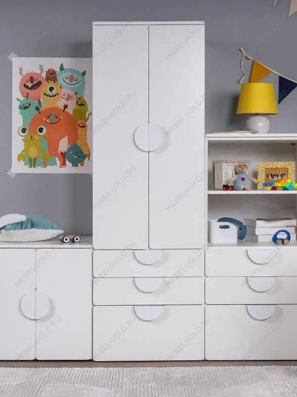 Шкаф распашной Пикси, с двумя дверьми, тремя ящиками и полкой 60x57x180, белый (робкий подснежник) | изображение 2