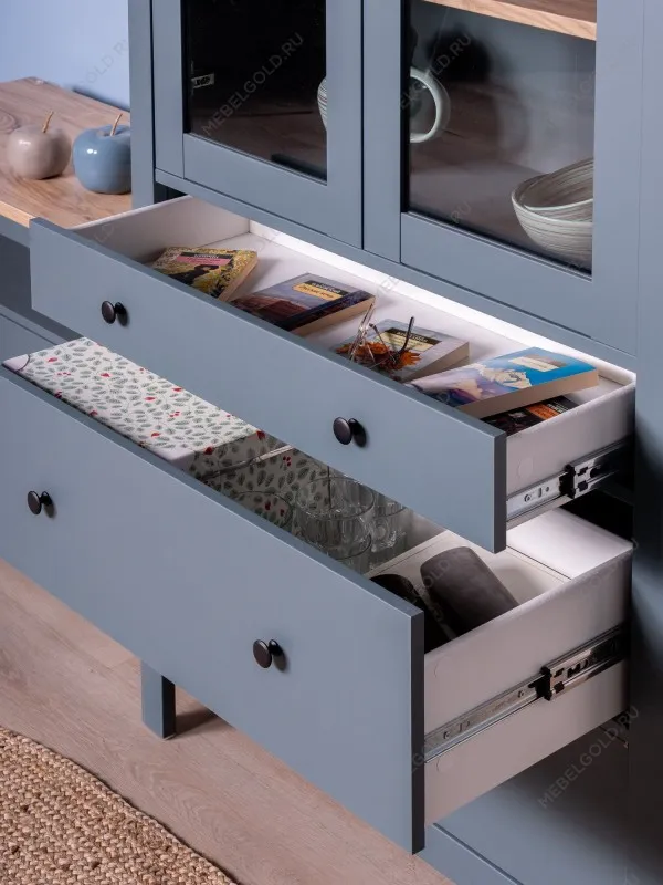 Шкаф с витриной Сага, 90х41х215 см, темно-бирюзовый/ясень | изображение 3