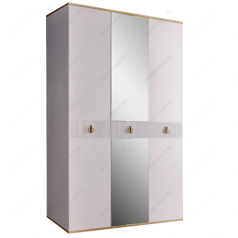 Шкаф 3-х дверный с зеркалом Римини СОЛО (Белый/Золото) РМШ1/3(s)