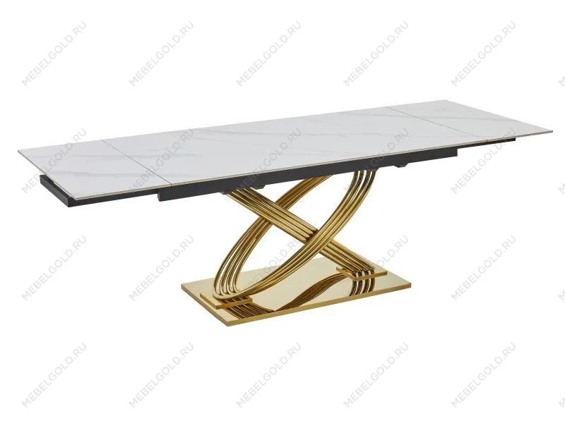 Стол обеденный Signal HERMES II 160 (эффект белого мрамора/золотой)