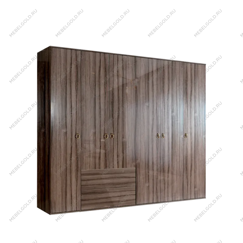 Шкаф 6-ти дверный с ящиками Римини (Орех империя/Золото) РМШ2/61