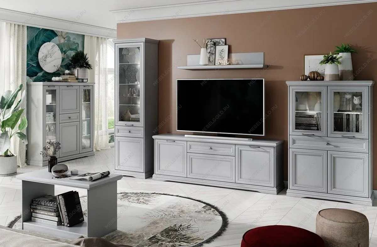 Шкаф с витриной Валенсия 2V2D1S серый - Выставка Балашиха | изображение 2