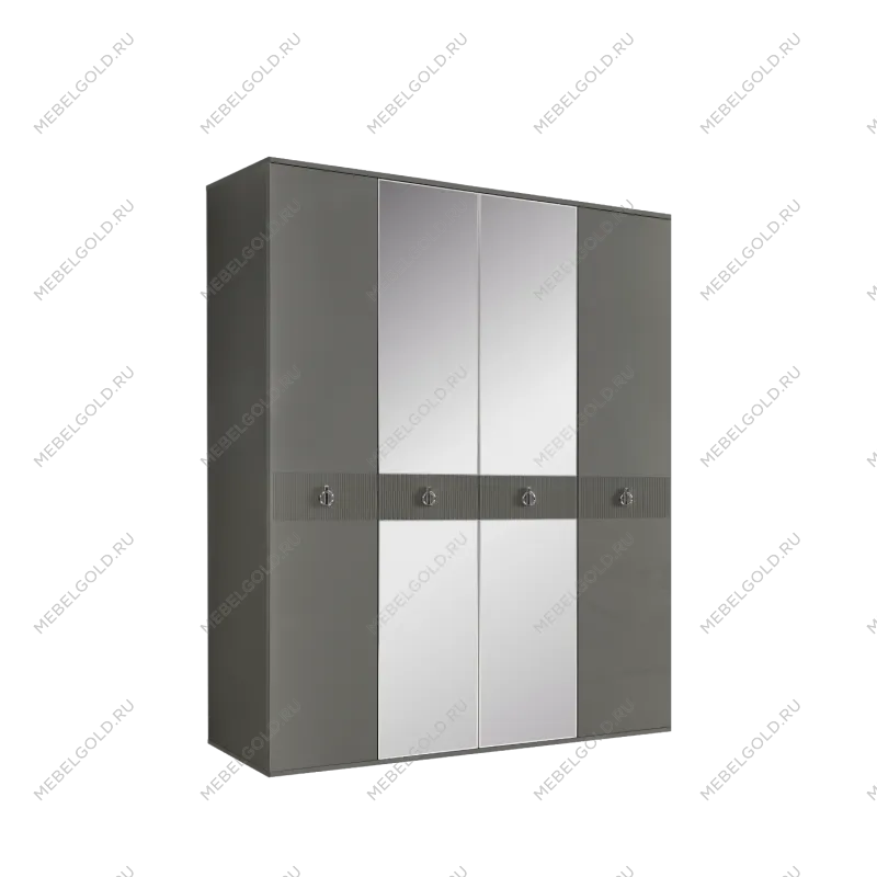 Шкаф 4-х дверный с зеркалом Римини СОЛО (Серый/Серебро) РМШ1/4(s)