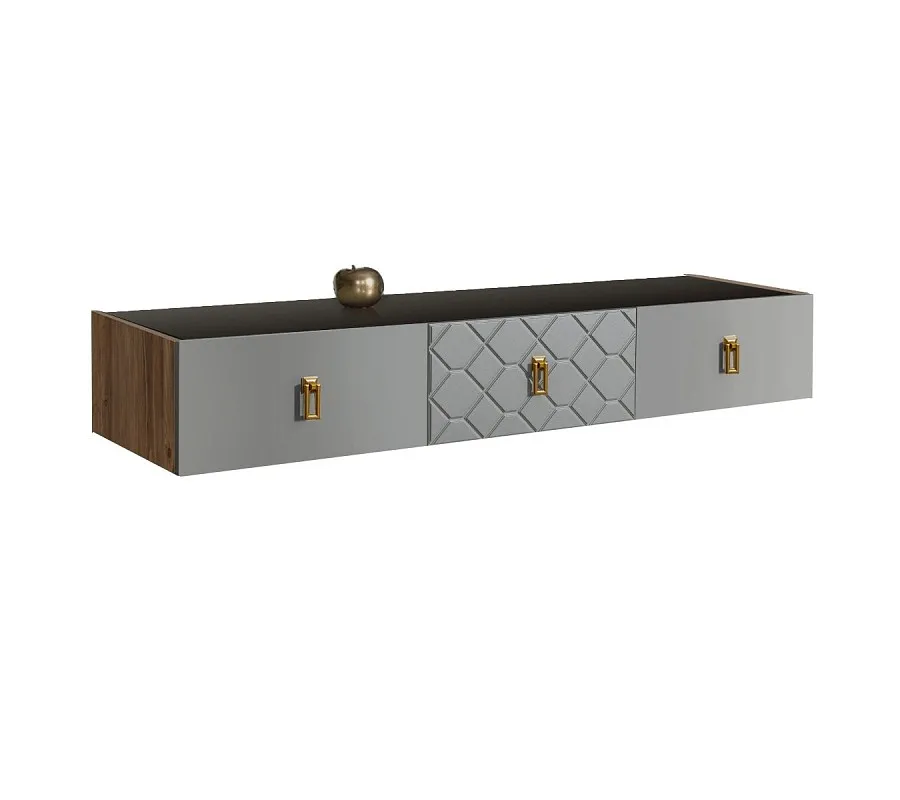 Тумба телевизионная 1.6м Bogemia Woodline Fly Fa (Серый) (Lakobel/Золото) БМТ-1[10]