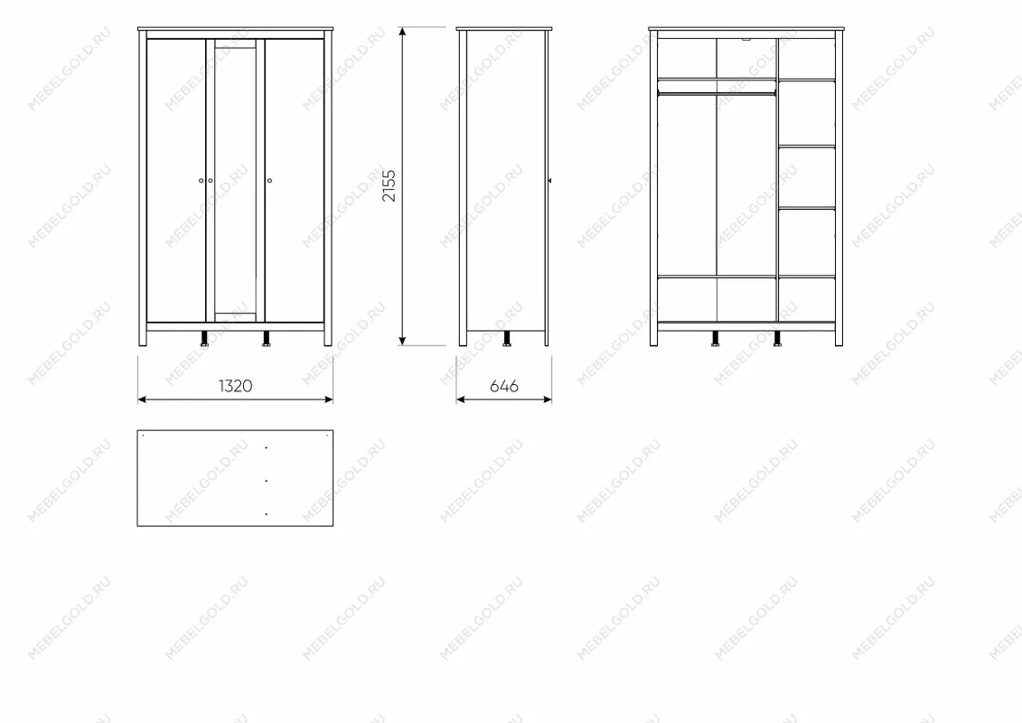 Шкаф распашной Сага, 3 двери, 132х64х215 см, серый | изображение 10