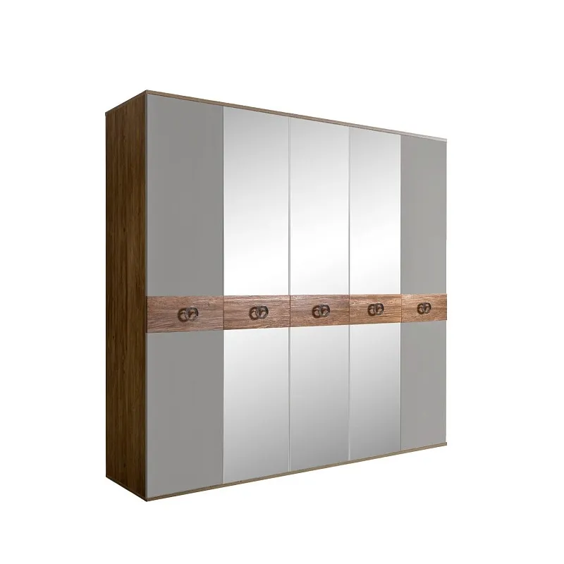 Шкаф 5-ти дв. с зеркалами Bogemia Woodline Wood Fi (Серый/Хром) БМШ1/5(Wo)