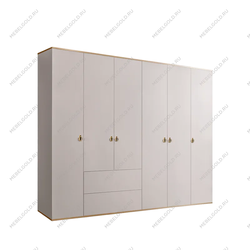 Шкаф 6-ти дверный с ящиками Римини (Слоновая кость/Золото) РМШ2/61