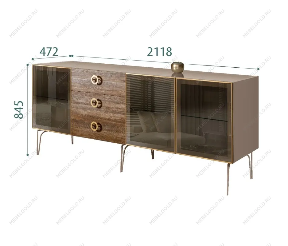 Комод 2.1м Bogemia Wood Fi (Мокка) (Lakobel/Золото) БМКМ-5(Wo)[5]