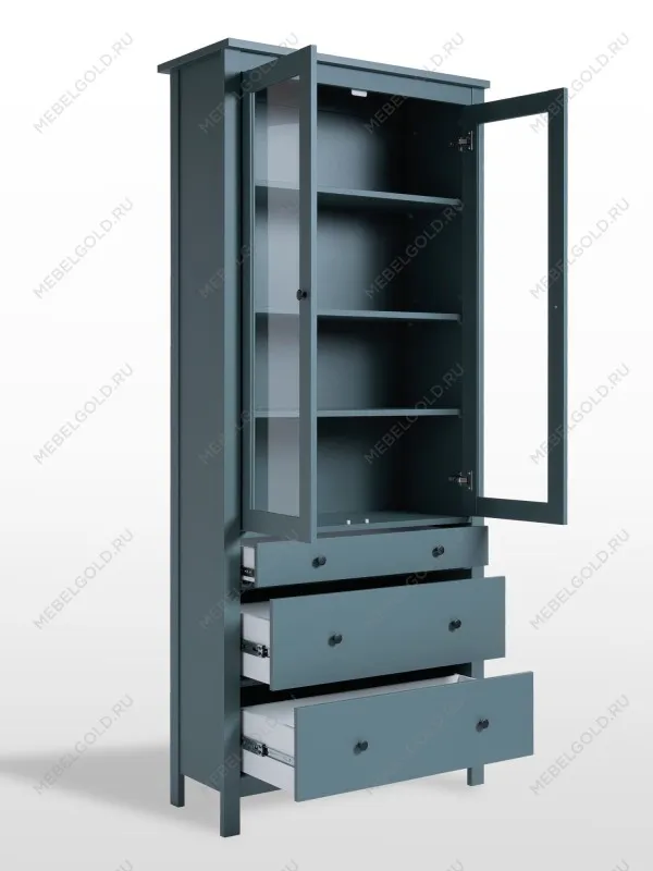 Шкаф с витриной Сага, 90х41х215 см, темно-бирюзовый | изображение 9