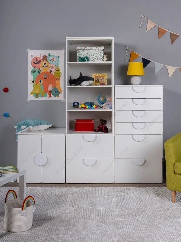 Стеллаж Пикси, с двумя выдвижными ящиками 60x57x180, белый (робкий подснежник) | изображение 4