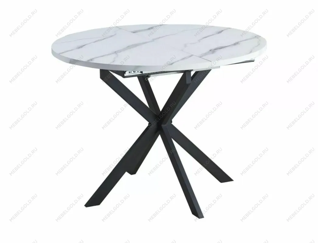 Стол обеденный Signal GASTON 100 раскладной (белый мрамор/черный мат)