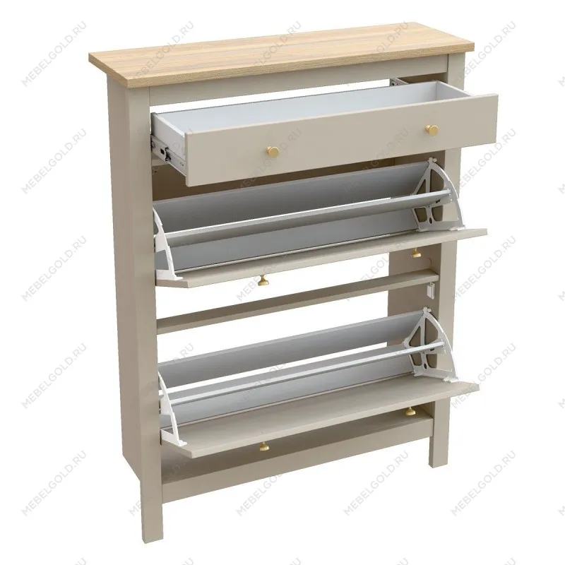 Обувница Сага с 2 откидными ящиками 92х122 кашемир/ясень | изображение 1