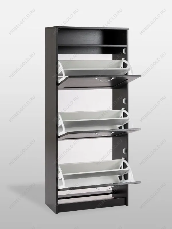 Обувница Сириус с 3 откидными ящиками, 60 х 25 х143 см, ЛДСП, дуб венге, черно-коричневая | изображение 7