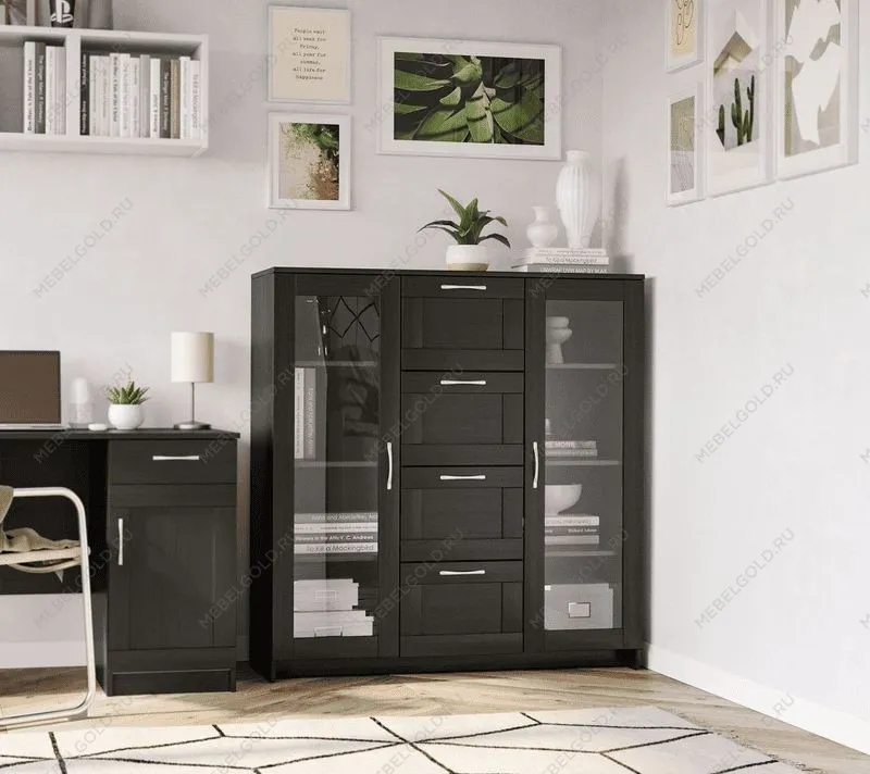 БРИМНЭС / СИРИУС тумба ИКЕА / IKEA 2 двери со стеклом и 4 ящика 117х123 Дуб Венге | изображение 4