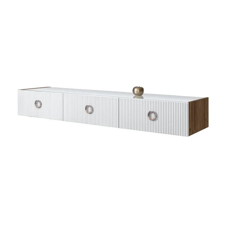 Тумба телевизионная 2.1м Bogemia Woodline Fly Fi (Белый) (Lakobel/Хром) БМТ-2