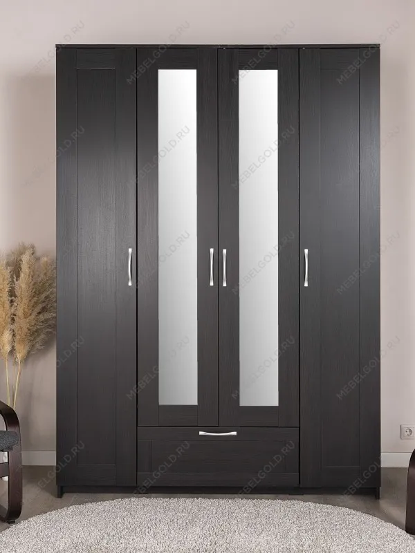 Шкаф Сириус, 4 двери и 1 ящик с зеркалом, 156х59х220 см, черно-коричневый, дуб венге | изображение 8