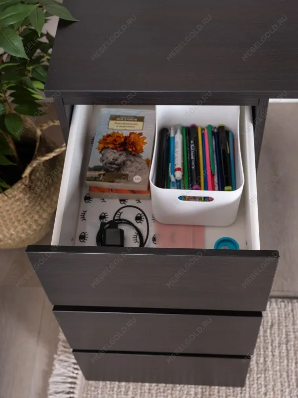 Стол письменный Кастор, 6 ящиков, 151х65х75 см, черный, дуб венге | изображение 6