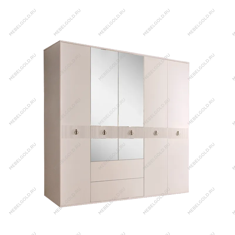 Шкаф 5-ти дверный с зеркалом, с ящиками Римини СОЛО (Бежевый/Серебро) РМШ1/51(s)
