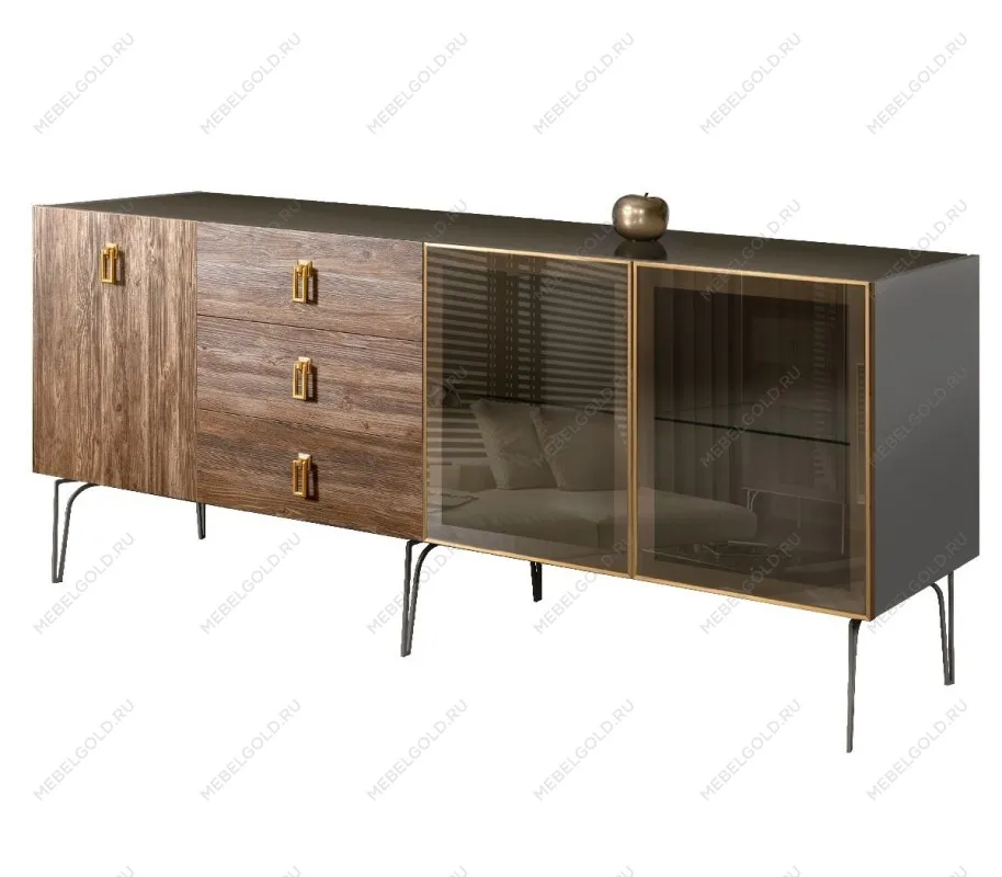 Комод 2.1м Bogemia Wood Fa (Серый) (Lakobel/Золото) БМКМ-5(Wo)[5][10]