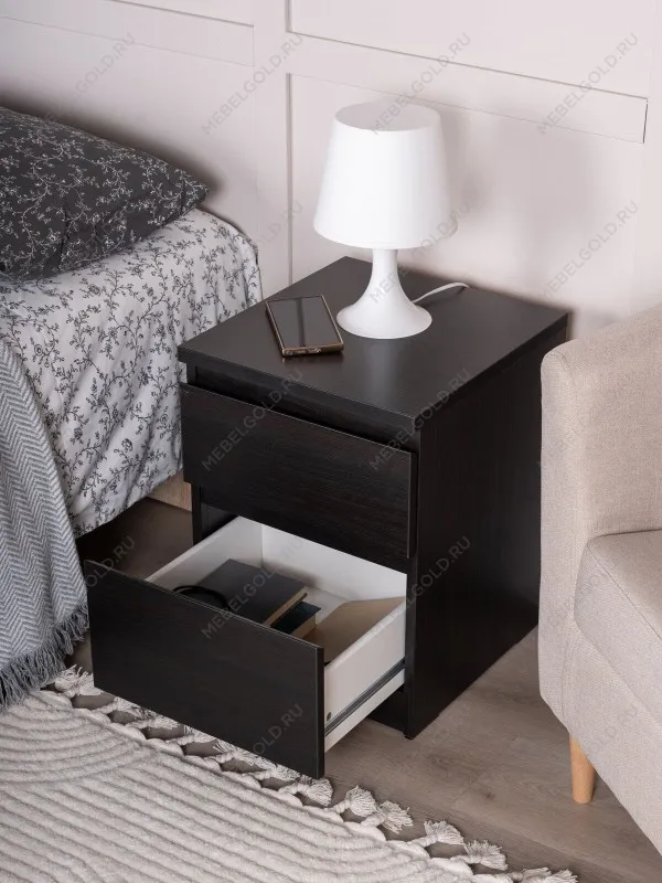 Тумба прикроватная Кастор, 2 ящика, 40х37х49 см, черно-коричневая, дуб венге | изображение 8