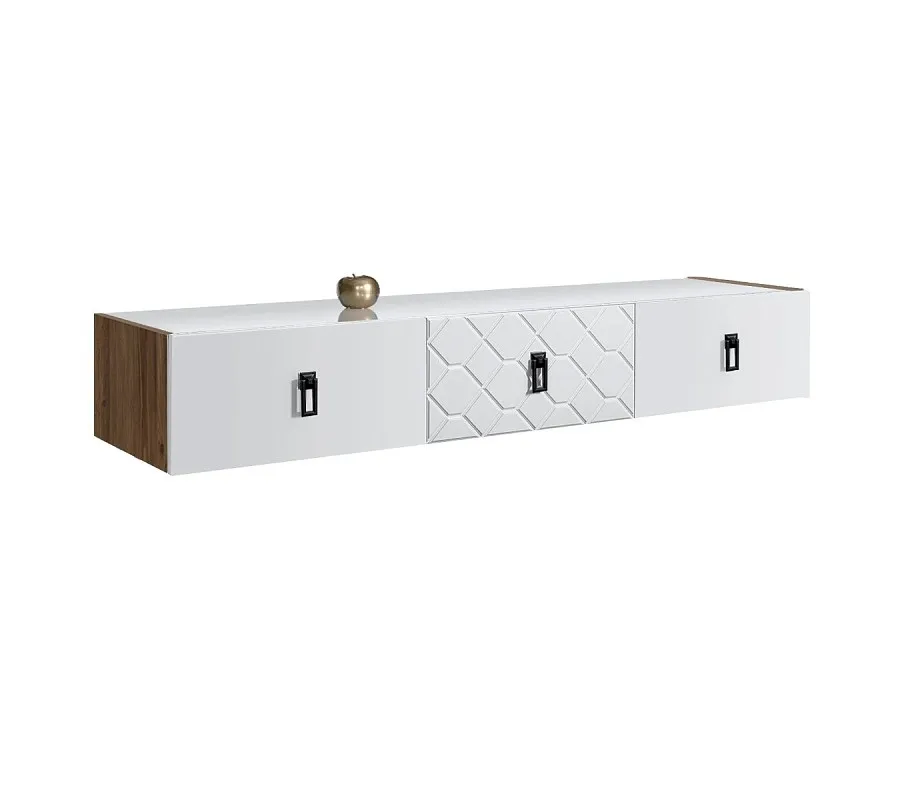 Тумба телевизионная 1.6м Bogemia Woodline Fly Fa (Белый) (Lakobel/Черный) БМТ-1[10]