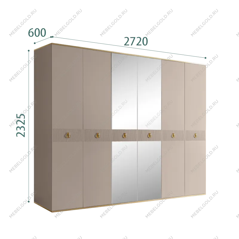 Шкаф 6-ти дверный с зеркалом Римини СОЛО (Мокка/Золото) РМШ1/6(s)