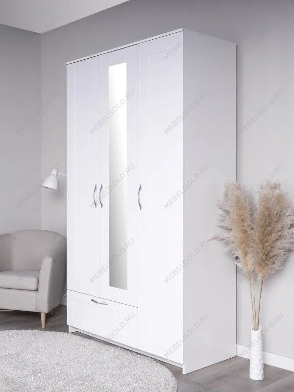 Шкаф Сириус, 3 двери и 1 ящик с зеркалом, 117х59х220 см, белый | изображение 5