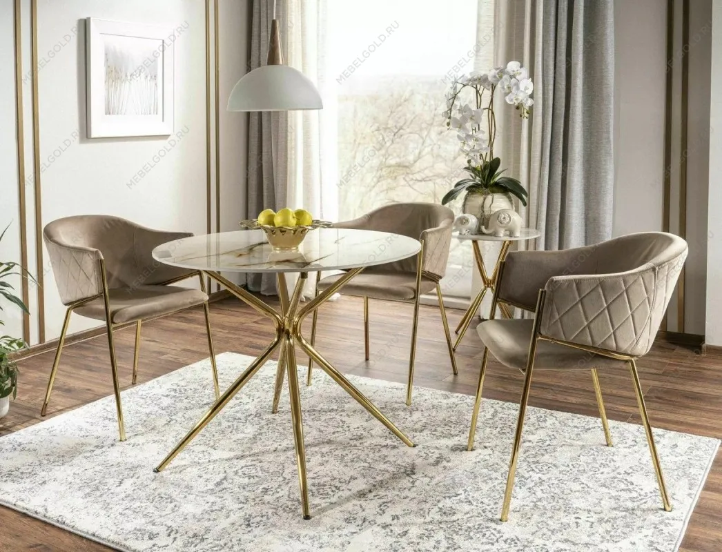 Стол обеденный Signal AZALIA Ceramic 90 (белый/золотой) | изображение 1