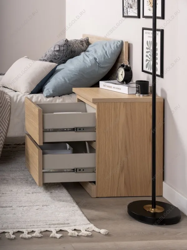 Тумба прикроватная Варма, 2 ящика, 40х55х40 см, шпон натурального дерева, дуб беленый | изображение 2