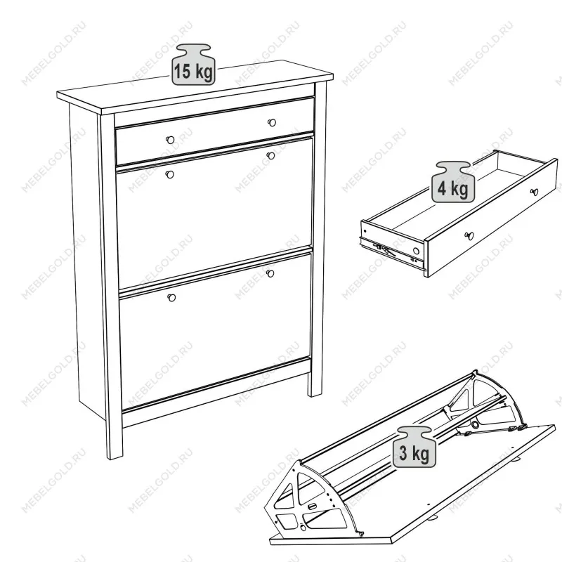 Обувница Сага с 2 откидными ящиками 92х122 серая | изображение 14
