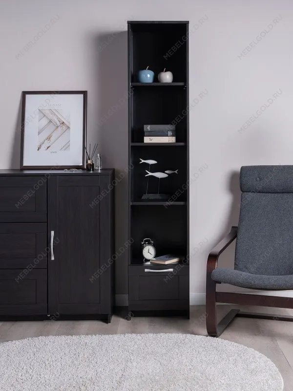 Стеллаж Сириус, 1 ящик, 39х35х190 см, черный, дуб венге | изображение 2