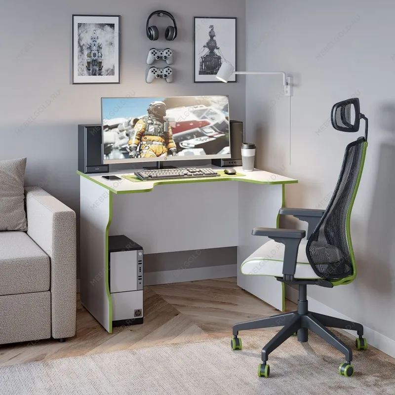 Стол компьютерный Вардиг, 100х75х82 см, белый/лайм | изображение 6