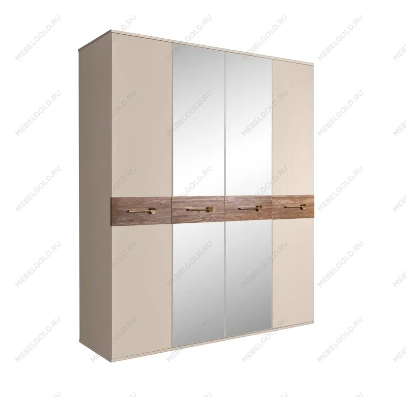Шкаф 4-х дв. с зеркалами Bogemia Wood Wo (Ваниль/Золото) БМШ1/4(Wo)