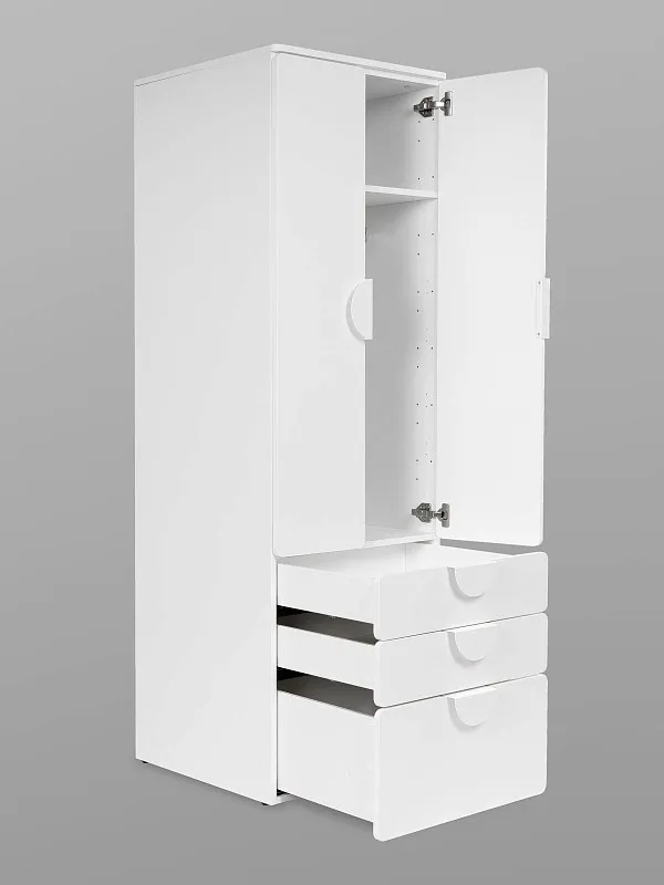 Шкаф распашной Пикси, с двумя дверьми, тремя ящиками и полкой 60x57x180, белый (робкий подснежник) | изображение 11