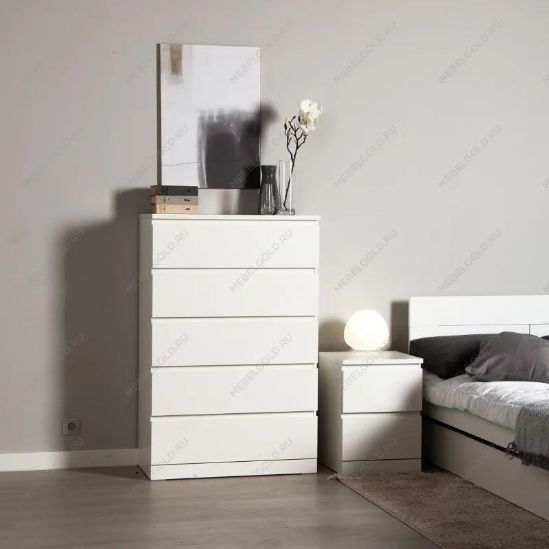 Комод ВАРМА, 5 ящиков, 80х123х40 см, эмаль белая | изображение 1