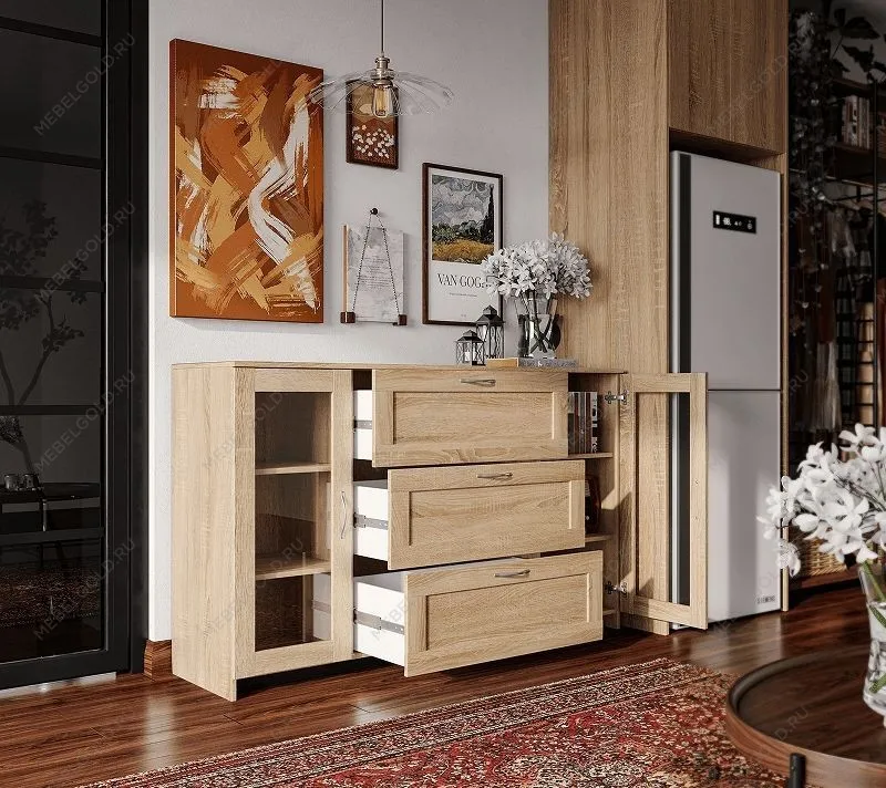 БРИМНЭС / СИРИУС тумба ИКЕА / IKEA 2 двери со стеклом и 3 ящика 156х95 сонома | изображение 5