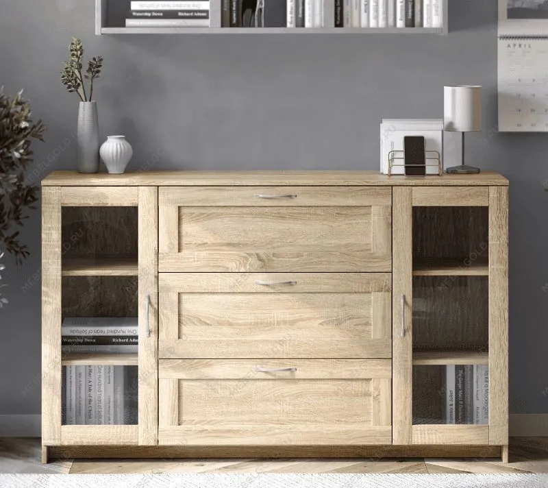 БРИМНЭС / СИРИУС тумба ИКЕА / IKEA 2 двери со стеклом и 3 ящика 156х95 сонома | изображение 4