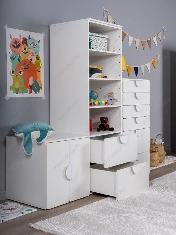 Стеллаж Пикси, с двумя выдвижными ящиками 60x57x180, белый (робкий подснежник) | изображение 9