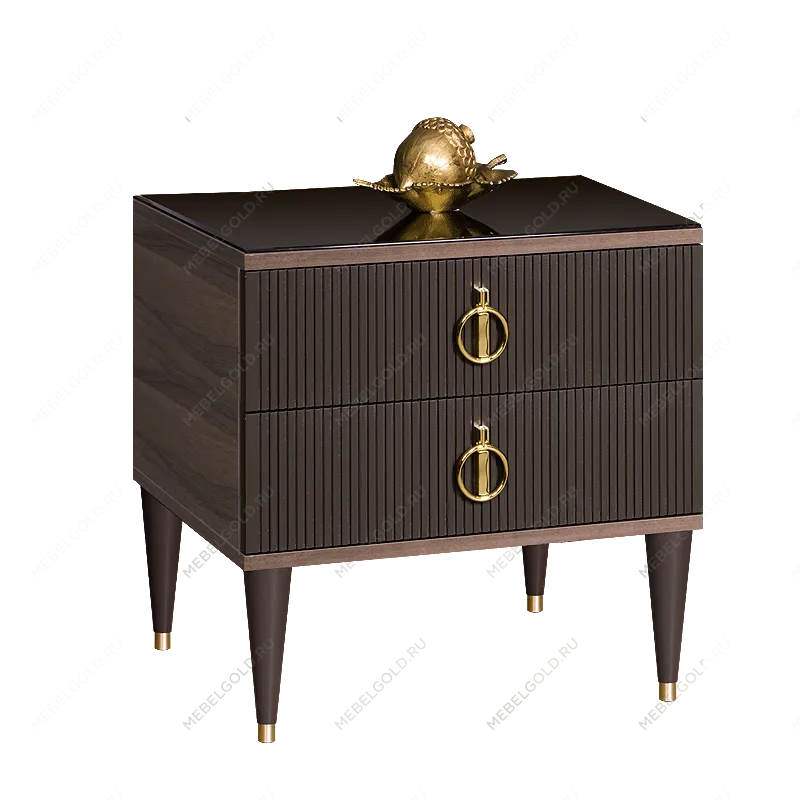 Тумба прикроватная 2 ящика Римини СОЛО (Орех империя/Золото) РМТП-2(s)